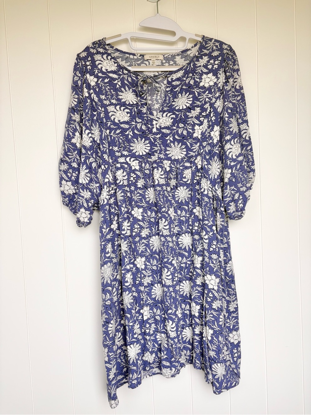 Blockprint Tunic Dress Bohemian Style Women’s Small-Large Blue and White Floral